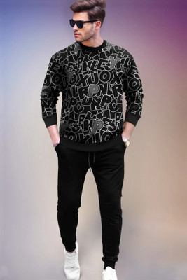 TRIPR Men Printed Black Night Suit Set