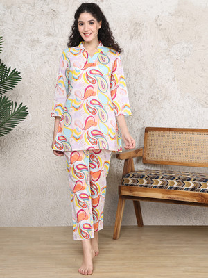 Claura Women Printed Multicolor Top & Pyjama Set