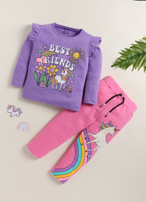 Lazy Shark Girls Printed Purple Night Suit Set