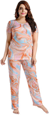 Qunity Women Printed Pink Night Suit Set