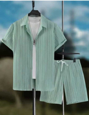 SADBHAVNAFABRIC Men Solid Light Green Night Suit Set