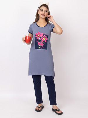 GEE 5 Women Printed Blue Night Suit Set