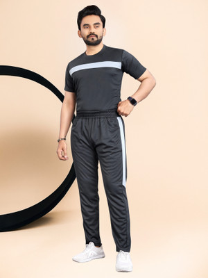LINSOR FASHION Men Striped Black Night Suit Set