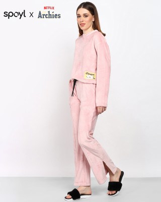 Unrule Women Solid Pink Top & Pyjama Set