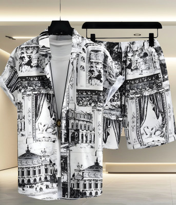 Varni Creation Men Floral Print Grey Night Suit Set