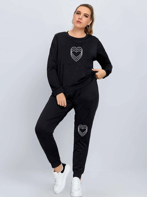 Afalusz Women Printed Black Top & Pyjama Set