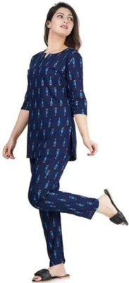 J P Garments Women Printed Blue Night Suit Set