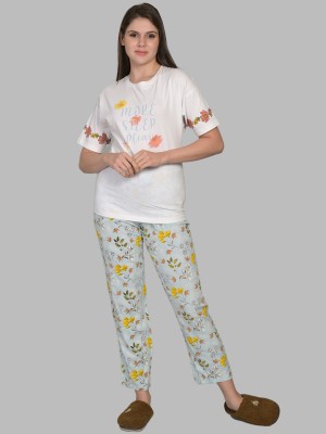 MAYSIXTY Women Printed White Top & Pyjama Set
