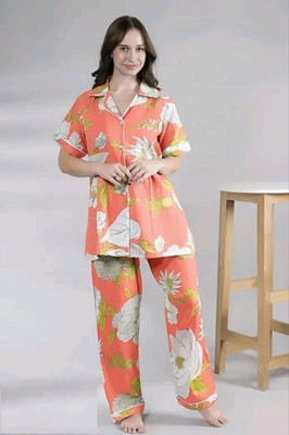Uzmano Girls Printed Orange Night Suit Set