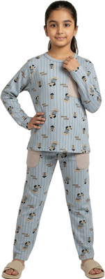 Biglilpeople Girls Printed Blue Top & Pyjama Set