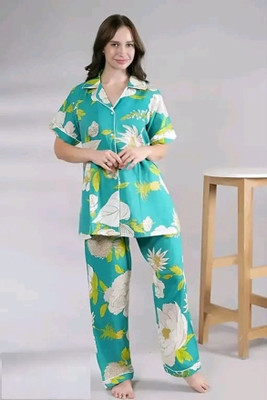 Uzmano Girls Printed Green Night Suit Set