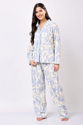 Lugo Women Printed Blue Night Suit Set