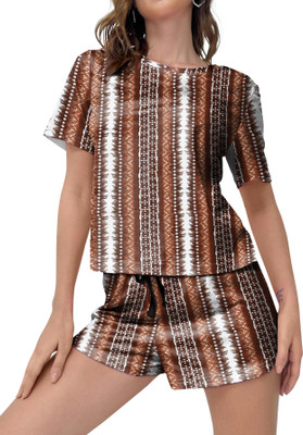 priyankajyani Women Printed Brown Night Suit Set