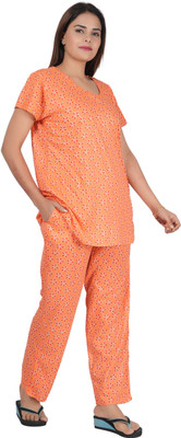 INSTRY Women Printed Orange Night Suit Set