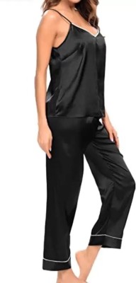 WONDERBELLA Women Solid Black Top & Pyjama Set