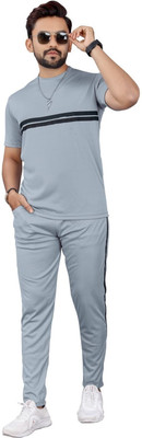 BALUDACLOTHS Men Self Design Grey Night Suit Set