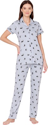 BodyCare Women Graphic Print Grey Shirt & Pyjama set