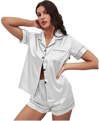 Vd hub Women Solid Grey Night Suit Set