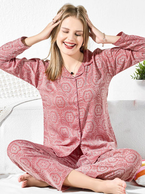 Kattly Women Printed Pink Shirt & Pyjama set