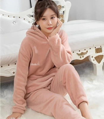 winkelstreet Women Solid Pink Night Suit Set
