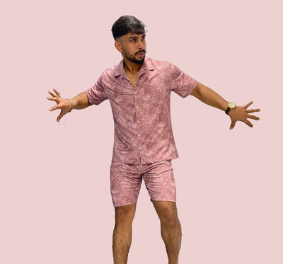 spelleva Men Self Design Pink Night Suit Set