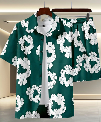 Varni Creation Men Floral Print Green Night Suit Set