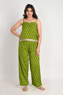 Vinny's Creation Women Printed Green Top & Pyjama Set