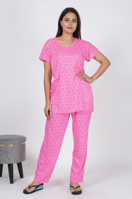 Flosee Women Printed Pink, Red Top & Pyjama Set