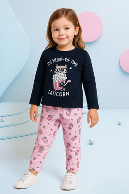 Yk Girls Printed Blue Night Suit Set