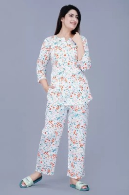 Meena Collection Women Printed White Night Suit Set