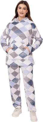 RG BY SS CLOTHING Women Checkered Light Blue Night Suit Set