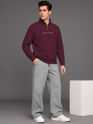 TRIPR Men Solid Maroon, Grey Night Suit Set