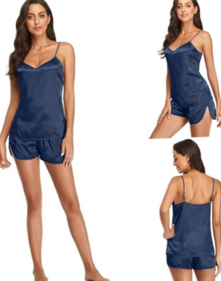 Majese Women Solid Blue Night Suit Set