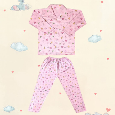 Lala Maneet Baby Boys & Baby Girls Printed Pink Night Suit Set
