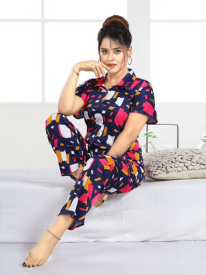 Fabrinza Women Printed Multicolor Shirt & Pyjama set