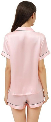 Vd hub Women Solid Pink Night Suit Set