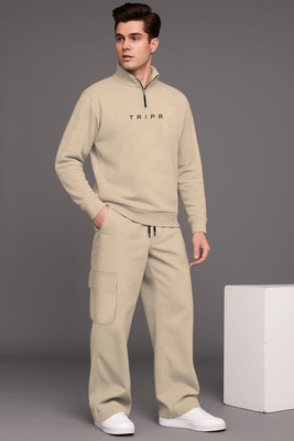 TRIPR Men Solid Beige Night Suit Set