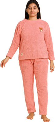 Ruhani Women Solid, Graphic Print Pink Top & Pyjama Set