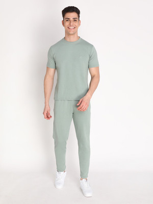 CHKOKKO Men Solid Light Green Top & Pyjama Set