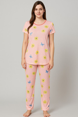 KLS Women Printed Pink Night Suit Set