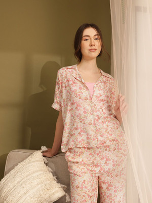 ETC Women Printed White Night Suit Set