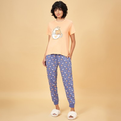 YU by Pantaloons Women Printed Orange Top & Pyjama Set