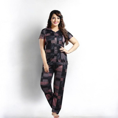 Sleepify Women Abstract, Printed Pink Night Suit Set