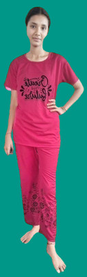 GSGARMENT Women Printed Red Top & Pyjama Set