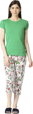 zebu Women Printed Dark Green Top & Capri Set