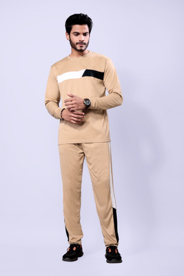 YUKAX Men Printed Beige Night Suit Set