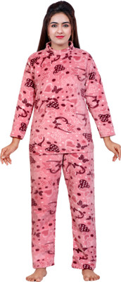 NACNO Women Printed Pink Night Suit Set