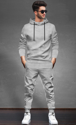 BLIVE Men Solid Grey Night Suit Set