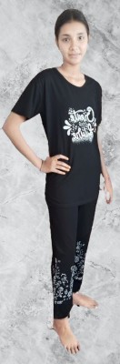 SP FASHION Women Printed Black Top & Pyjama Set