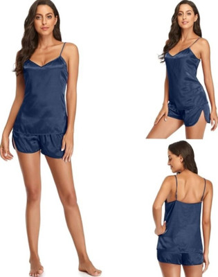 Majese Women Solid Blue Night Suit Set